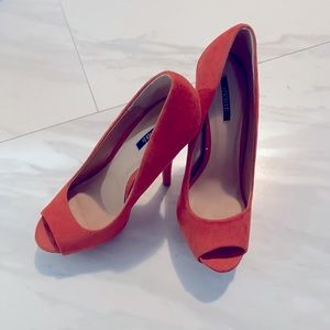 Forever21 Orange Microfiber Platform Heels 8